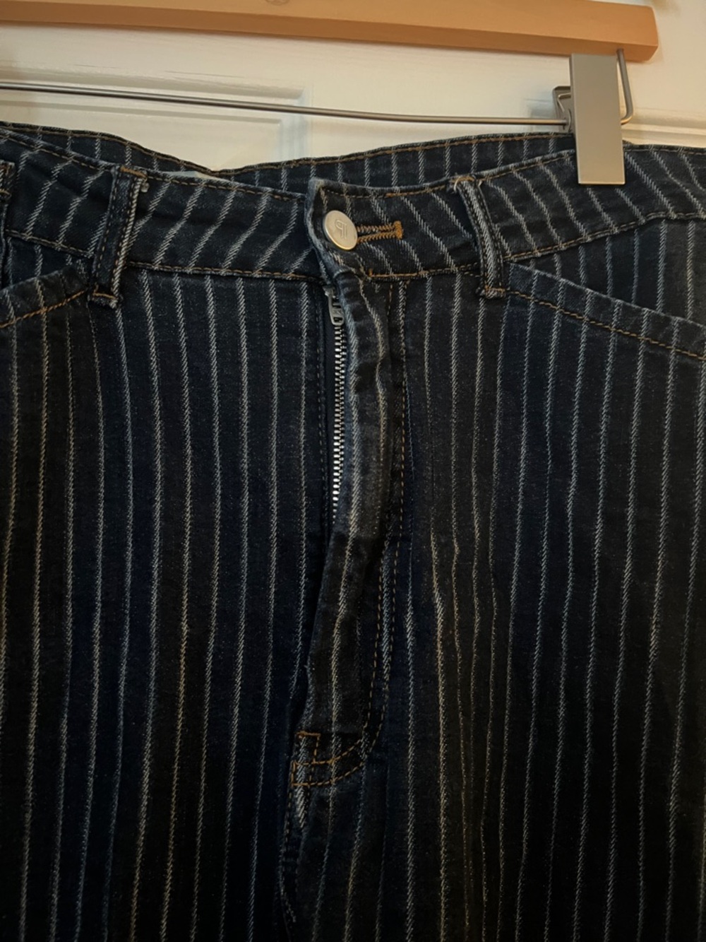 Pilcro Navy Pinstripe Cropped Jeans - Picture 4 of 9